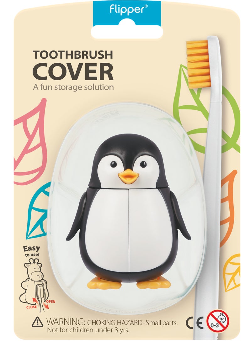 Flipper Hygienic Kids Toothbrush Holder with Suction Cups, High Quality & Patented Design, One Touch Open & Close, For Home or Travel, Fun Animal Penguin, 3Y+ - Image 2