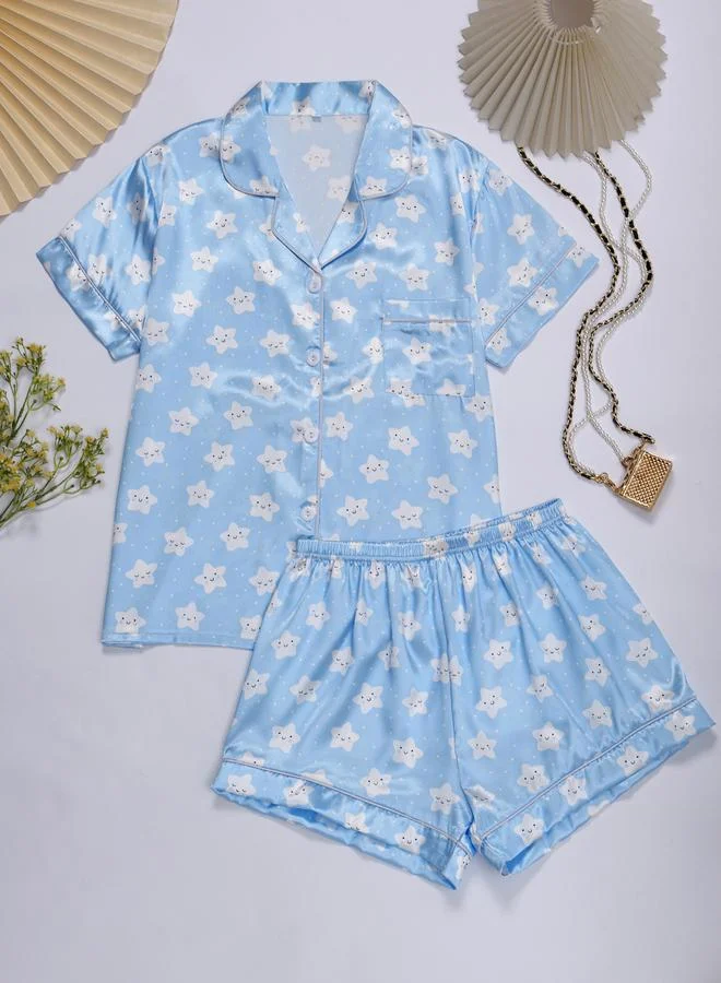 Take Two Multi-Color Star Print Shirt and Shorts Pajama Set