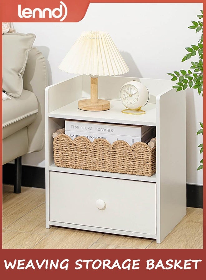 لينند سلة تخزين من حبل ورقي منسوج بحواف متموجة، مناسبة لتزيين غرفة النوم، مثالية لأرفف التخزين فوق المرحاض، والطاولات الجانبية، والرفوف، وما إلى ذلك، وتأتي مع مقبضين خشبيين. - Image 2