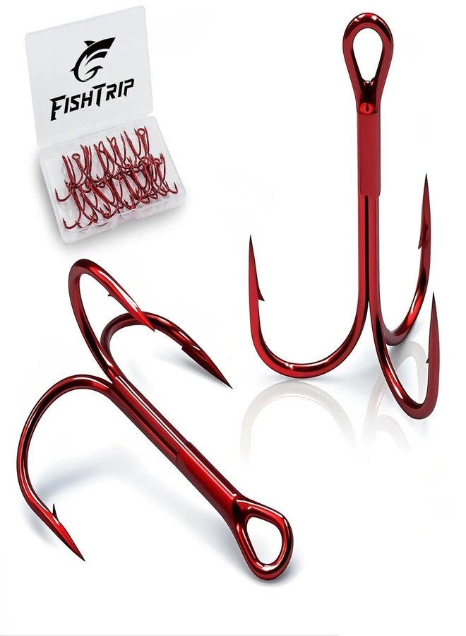 FishTrip Fishing Treble Hooks Red, 25pcs Triple Hooks High Carbon Steel Brabed Sharp,Replacement Fishing Hooks on Hard Lures for Freshwater Saltwater Size 14 - Image 1