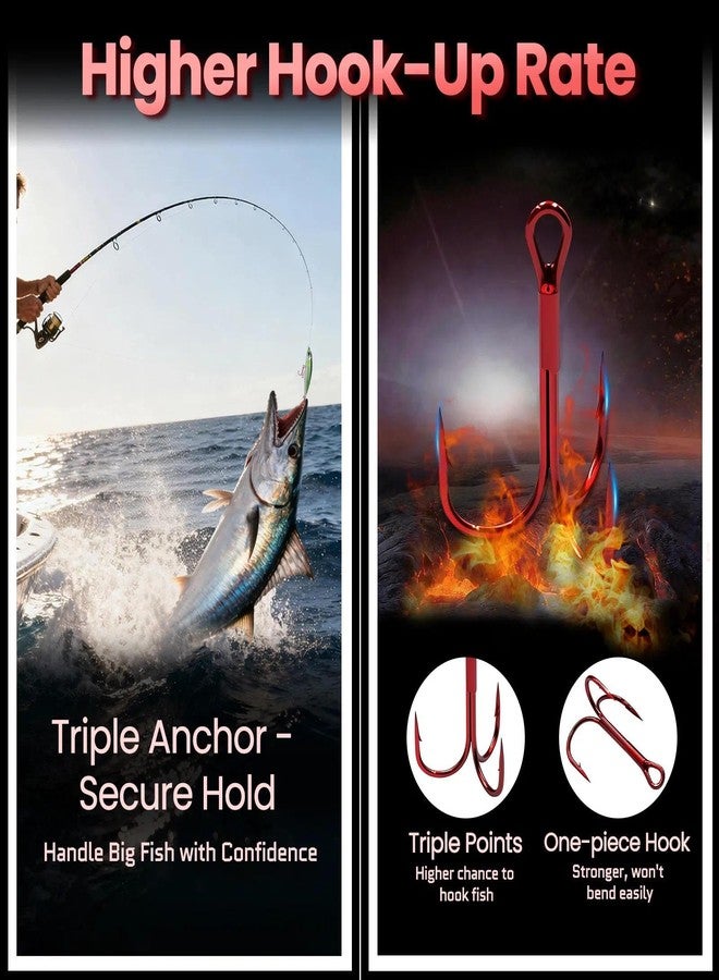 FishTrip Fishing Treble Hooks Red, 25pcs Triple Hooks High Carbon Steel Brabed Sharp,Replacement Fishing Hooks on Hard Lures for Freshwater Saltwater Size 14 - Image 2