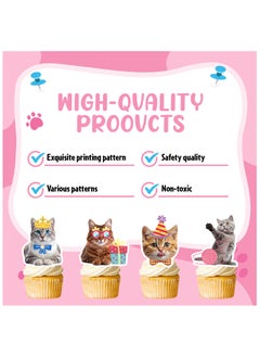 FRUITFUL PARTY 25pcs Cat Cake Toppers Set, 24pcs Cat Cupcake Toppers Kitten Theme Cupcake Topper + 1pcs Cat Birthday Cake Topper Cat Cake Decorations for Cat Birthday Decorations  - Image 4