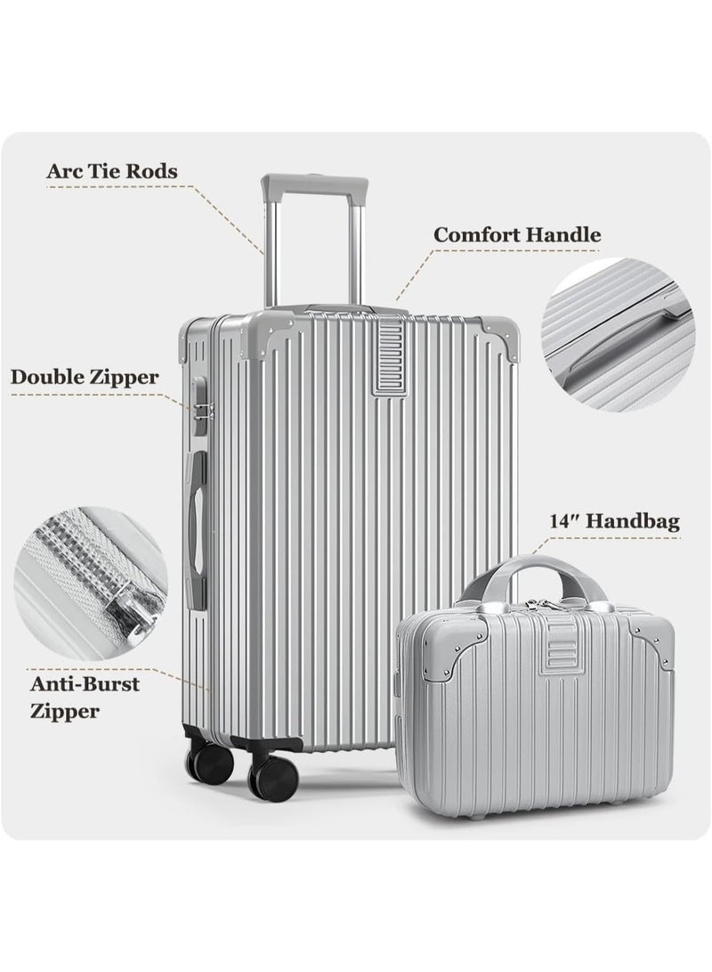 OHAHO Silver 4 Piece Luggage Set (14/20/24/28 Inch) Hardshell Suitcase Set with 360° Spinner Wheels PC+ABS Durable Lightweight Travel Luggage Sets for Men & Women Best - Image 2