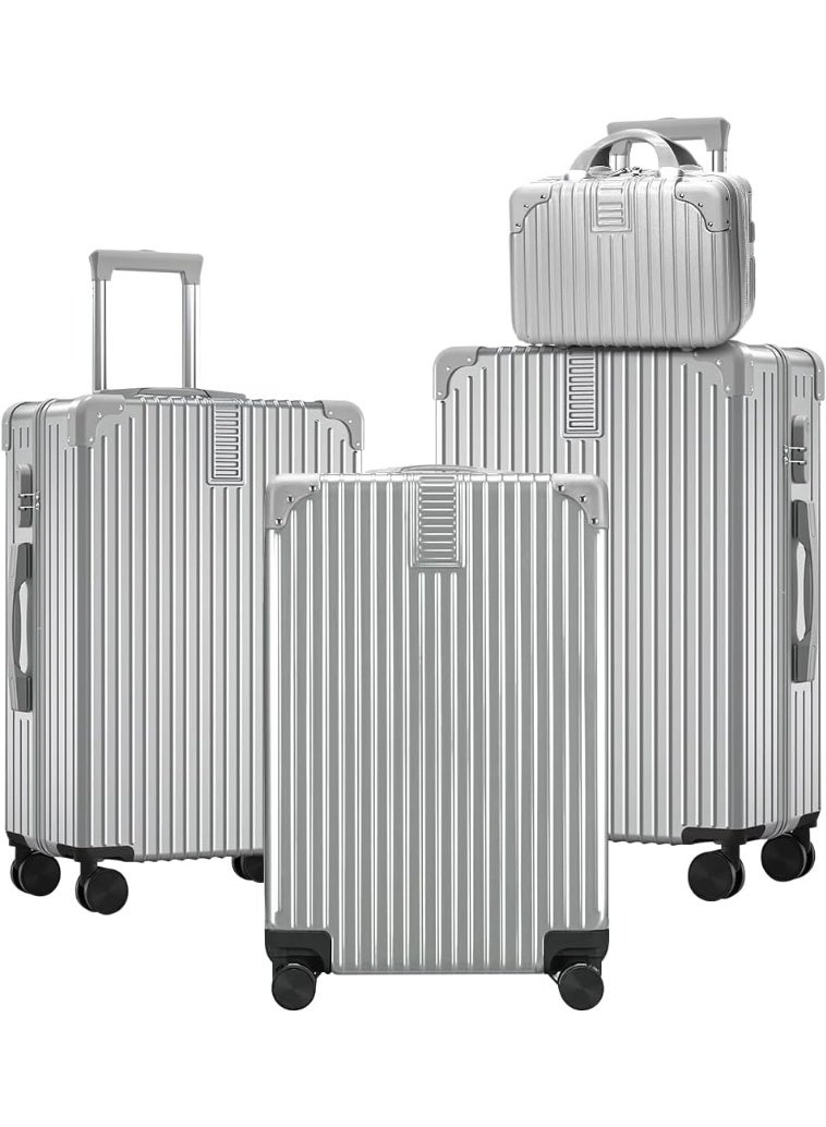 OHAHO Silver 4 Piece Luggage Set (14/20/24/28 Inch) Hardshell Suitcase Set with 360° Spinner Wheels PC+ABS Durable Lightweight Travel Luggage Sets for Men & Women Best - Image 1