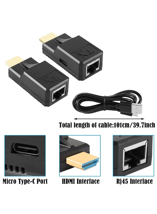 HDMI to RJ45 1080P HDMI to RJ45 Cable Extender Converter, with Type C Charging Cable, up to 60m Extender Included Transmitter & Receiver for Computers, Laptops, Set-Top Boxes, Projectors, Etc - Image 1
