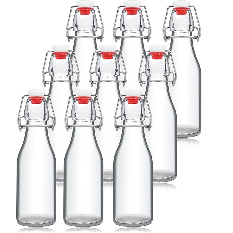 Leeonz® 250ml Glass Bottles with Swing Top Lids Reusable Flip Top Airtight Preserve Bottles for Home Brewing Kombucha Oil Vinegar Beer Water Soda Wine (Pack of 9) - Image 1