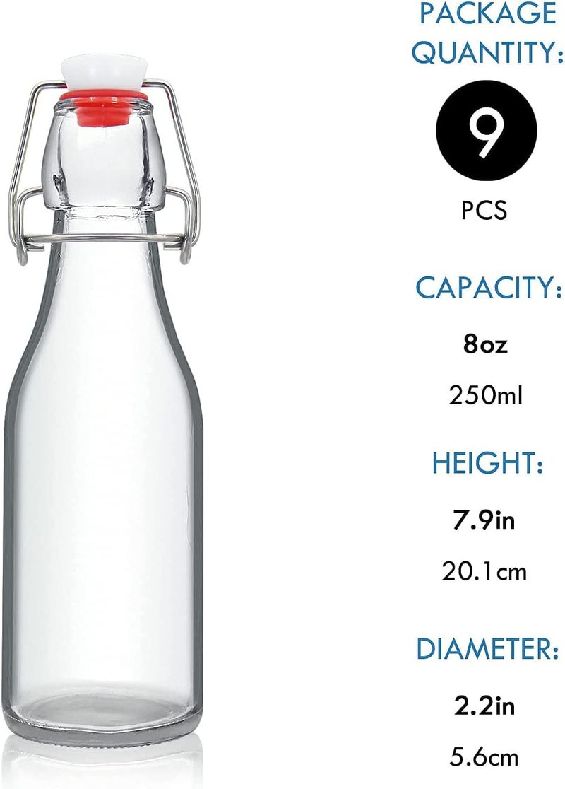 Leeonz® 250ml Glass Bottles with Swing Top Lids Reusable Flip Top Airtight Preserve Bottles for Home Brewing Kombucha Oil Vinegar Beer Water Soda Wine (Pack of 9) - Image 3