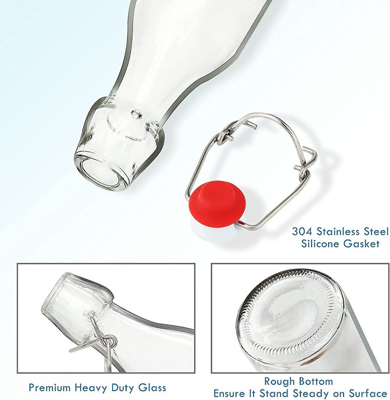 Leeonz® 250ml Glass Bottles with Swing Top Lids Reusable Flip Top Airtight Preserve Bottles for Home Brewing Kombucha Oil Vinegar Beer Water Soda Wine (Pack of 9) - Image 5