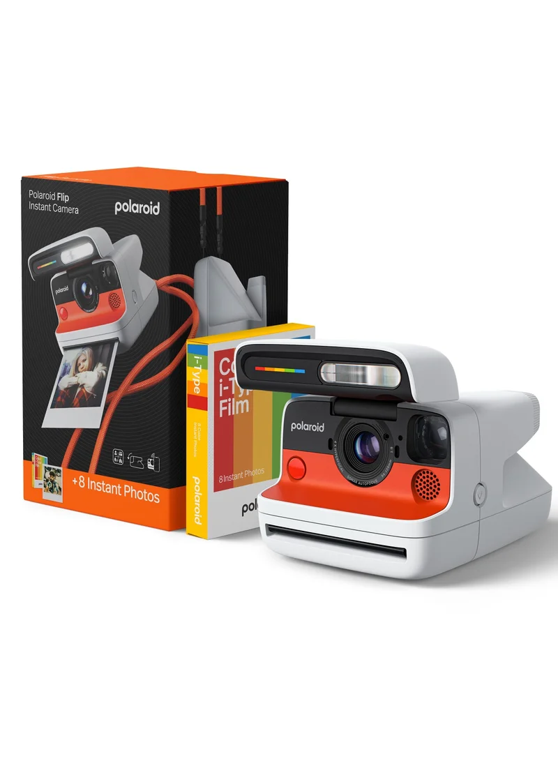 Polaroid Flip Instant Film Camera Starter Set | Iconic Flip Design, Sonar Autofocus, Bluetooth App Control, Hyperfocal 4-Lens System, Built-in Powerful Flash | Includes 8 Exposures Color i-Type Film - White