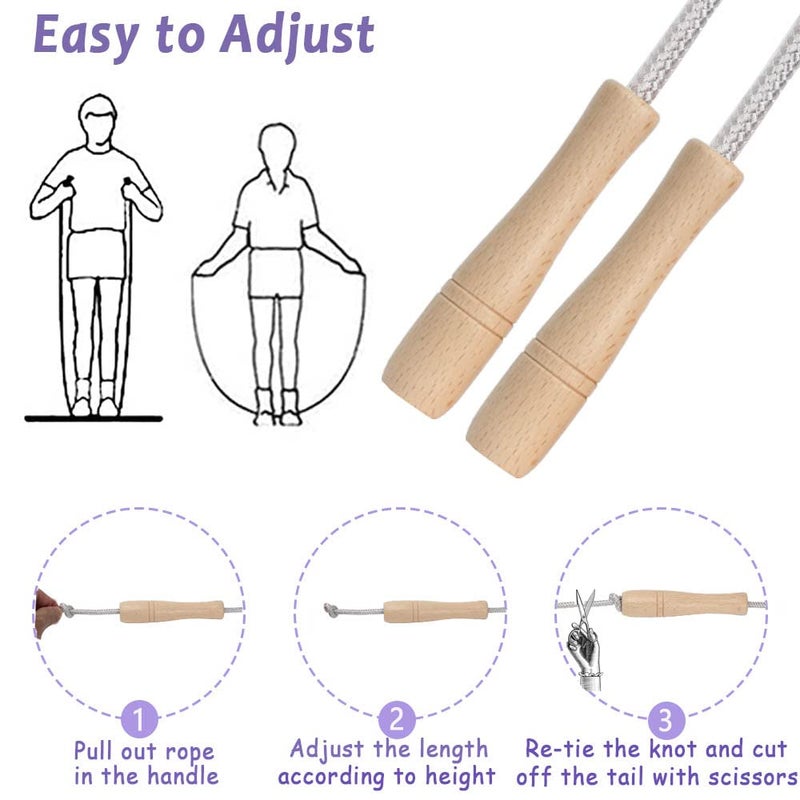 Ace one Jump Rope Kids,8.5ft Adjustable Cotton Skipping Rope with Wooden Handle for Boys and Girls Fitness Outdoor Exercise (Silver) - Image 2