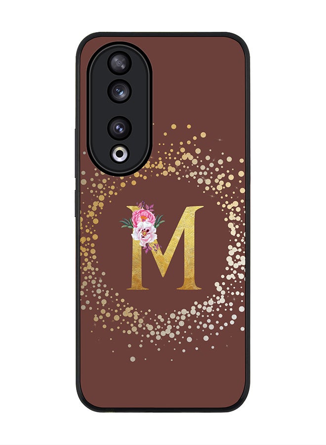 Stylizedd Rugged Black edge case for Honor 90 5G, Slim fit Flexible Anti Drop Thin Cover - Custom Monogram Initial Letter Floral Pattern Alphabet - M  (Brown ) - Image 1