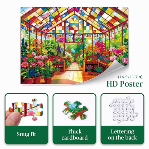 Artipuz 1000 Piece Puzzle for Adults Stained Glass Greenhouse Flower Jigsaw Puzzle 276 x 197in 1000 Pieces Jigsaw Puzzles for Adults Gift for Friends Family Wall Art Home Decor - Image 5