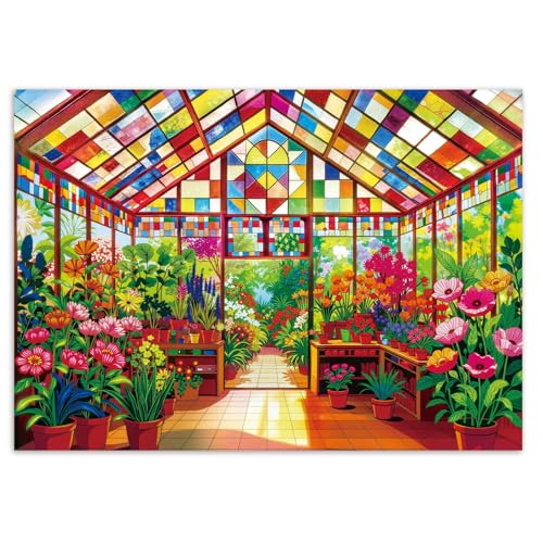 Artipuz 1000 Piece Puzzle for Adults Stained Glass Greenhouse Flower Jigsaw Puzzle 276 x 197in 1000 Pieces Jigsaw Puzzles for Adults Gift for Friends Family Wall Art Home Decor - Image 1