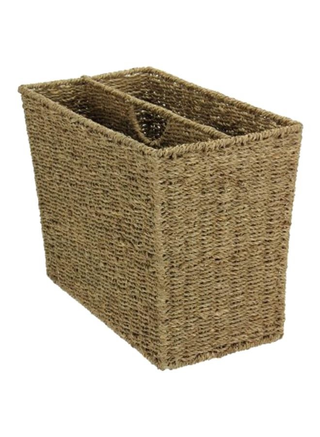 Household Essentials Wicker Magazine Rack, Handwoven Seagrass, Strong Metal Wire Frame, Built-In Handle and Divider, Lightweight, Contemporary, Great for Puzzle Books, Mail and More, Natural - Image 1