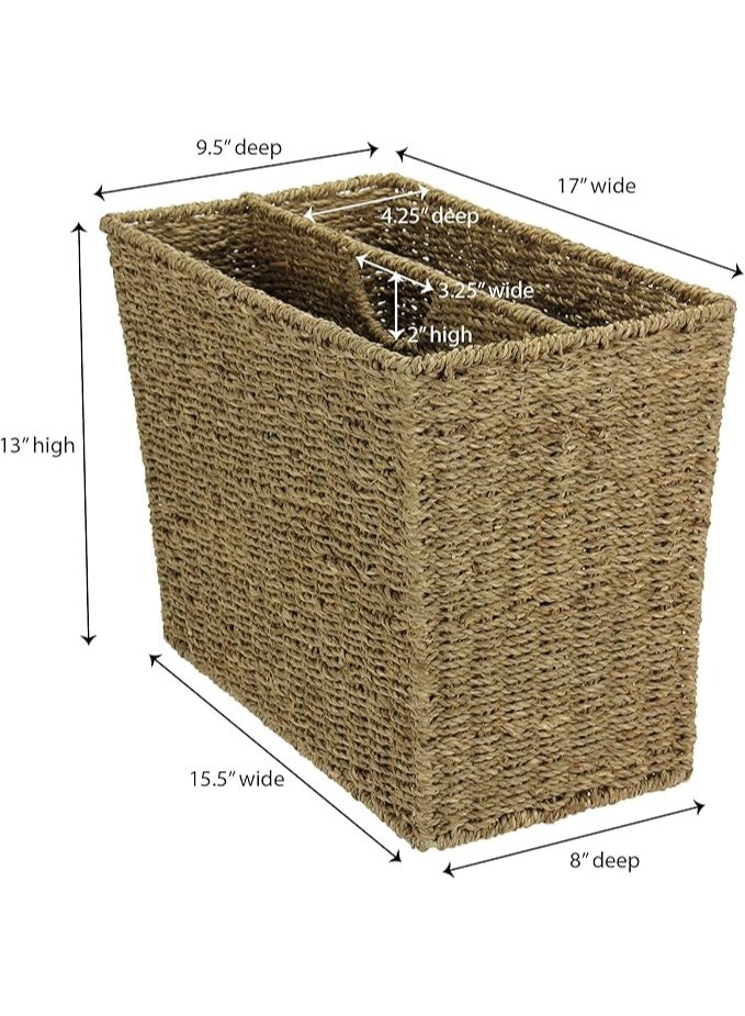 Household Essentials Wicker Magazine Rack, Handwoven Seagrass, Strong Metal Wire Frame, Built-In Handle and Divider, Lightweight, Contemporary, Great for Puzzle Books, Mail and More, Natural - Image 4