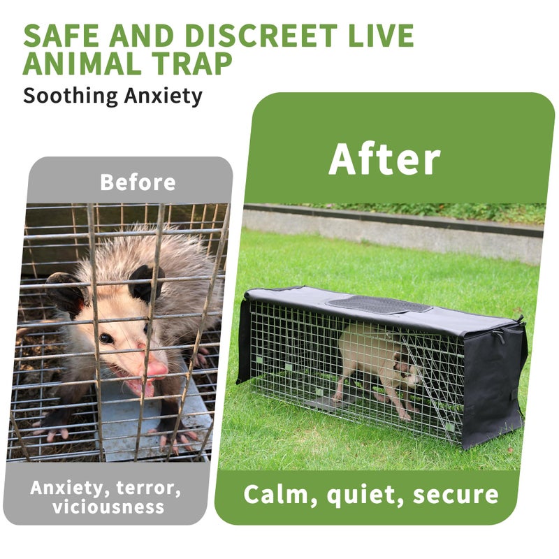Rockever Live Animal Trap Cage with Cover, Cat Trap for Stray Cats 32 Inch Heavy Duty Folding Skunk Traps with Real Door for Raccoons, Opossums, Groundhogs, Skunks, Feral Cats, Squirrels-(32 x 10 x 12 inches) - Image 4