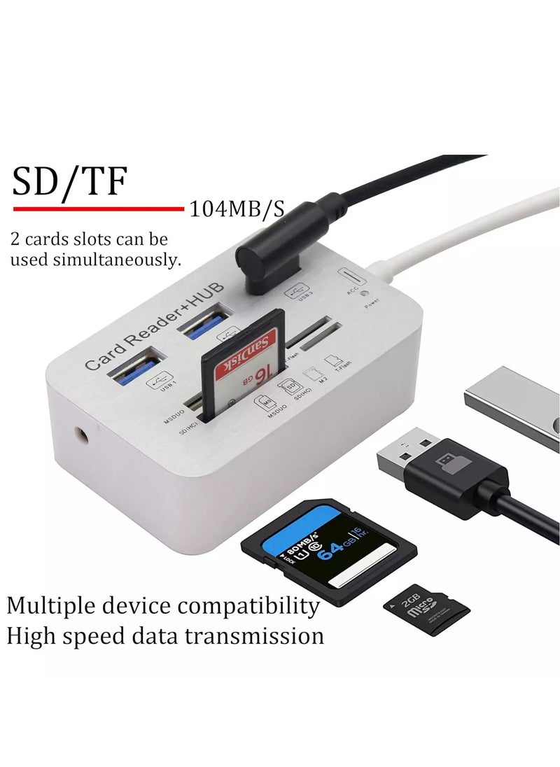 ماركة غير محددة - محول قراءة بطاقة USB من النوع C 3.0/3.1 من النوع c إلى 3 منافذ USB 3.0 Hub مع قارئ بطاقات MSDUO SD(HC) M2 TF(Flash) كابل محول ذاكرة متعدد في 1 (Type-c) - Image 1