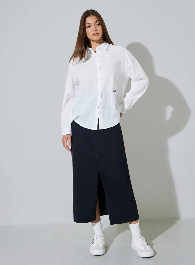 Styli White Longline Casual Shirt With Long Sleeves