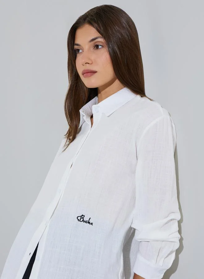 Styli White Longline Casual Shirt With Long Sleeves