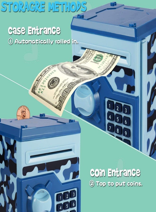 Yoego Kids Money Bank, Electronic Piggy Banks, Great Gift Toy for Kids Children, Auto Scroll Paper Money Saving Box Password Coin Bank,Perfect Toy Gifts for Boys Girls (Blue Camo) - Image 2
