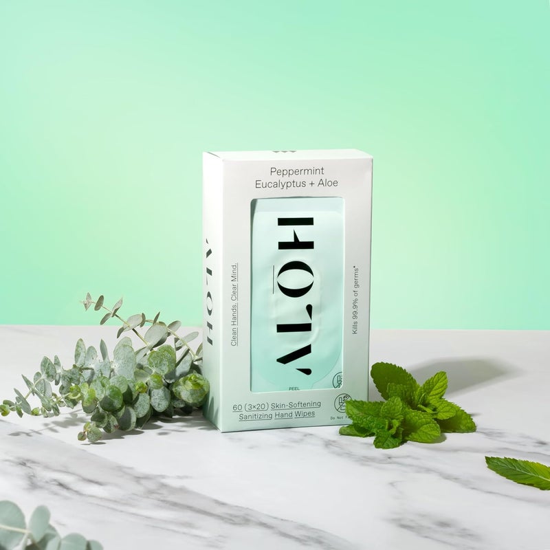 alo ALH Peppermint Eucalyptus Aloe Sanitizing Hand Wipes Clean Hands Clear Mind On The Go Sanitizer for Kids and Adults Travel Size 3 Pack 20ct Wipes 60 Wipes - Image 5