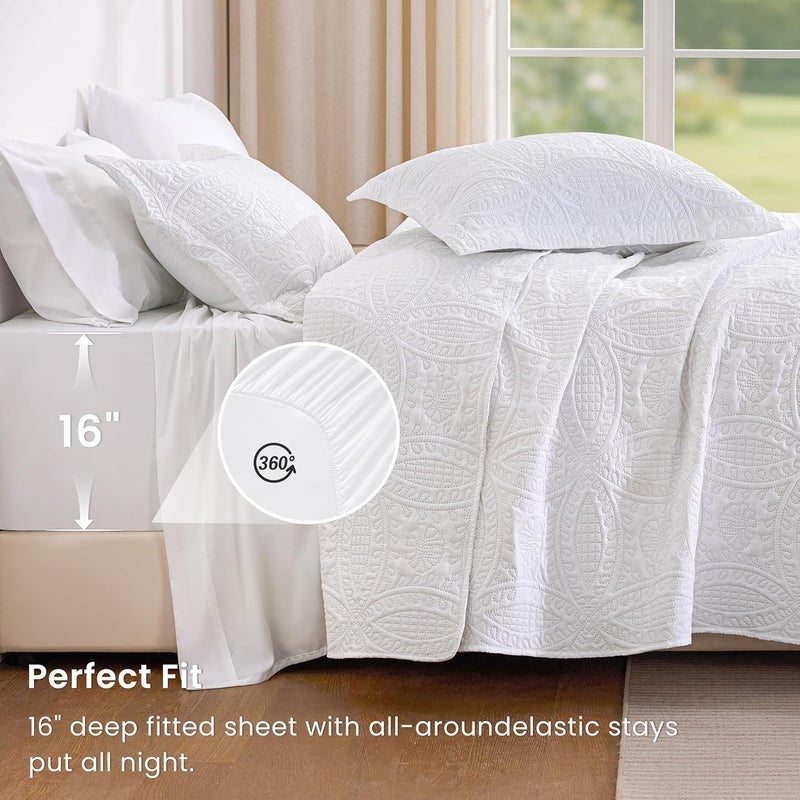 Love's cabin King Quilt Set White, Bed in a Bag King Size Bedding 7 Pieces, Ultrasonic Embossed Coin Pattern Comforter, Lightweight Bedspreads for All Seasons Quilt with Sheets, Pillowcases & Shams - Image 3