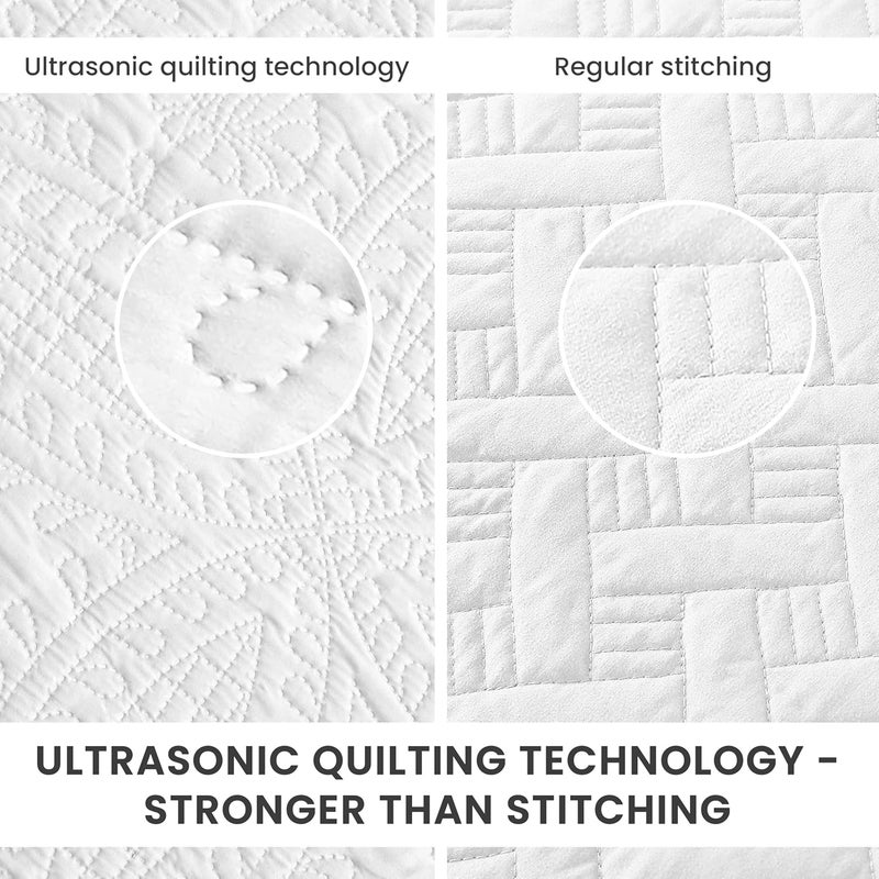 Love's cabin King Quilt Set White, Bed in a Bag King Size Bedding 7 Pieces, Ultrasonic Embossed Coin Pattern Comforter, Lightweight Bedspreads for All Seasons Quilt with Sheets, Pillowcases & Shams - Image 4