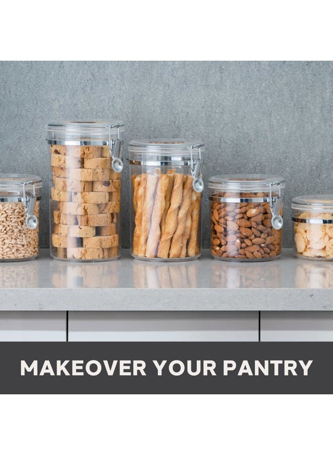 Oggi 4pc Clear Canister Set with Clamp Lids Airtight Containers in Sizes Ideal for Kitchen & Pantry Storage of Bulk, Dry Foods Including Flour, Sugar, Coffee, Rice, Tea, Spices & Herbs - Image 3