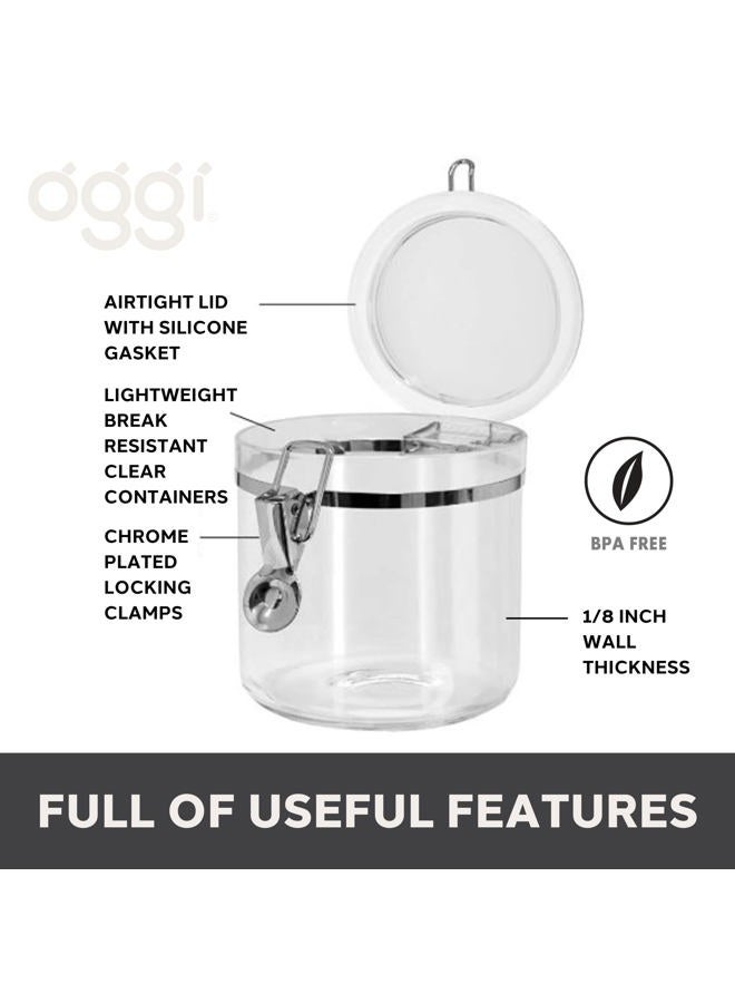 Oggi 4pc Clear Canister Set with Clamp Lids Airtight Containers in Sizes Ideal for Kitchen & Pantry Storage of Bulk, Dry Foods Including Flour, Sugar, Coffee, Rice, Tea, Spices & Herbs - Image 2