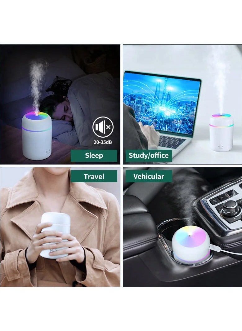 H2O - 1pc Usb Vivid Humidifier, 300ml Mini Ultrasonic Humidifier with Essential Oil Diffuser - Quiet and Portable for Car, Bedroom and Office Use - Image 1