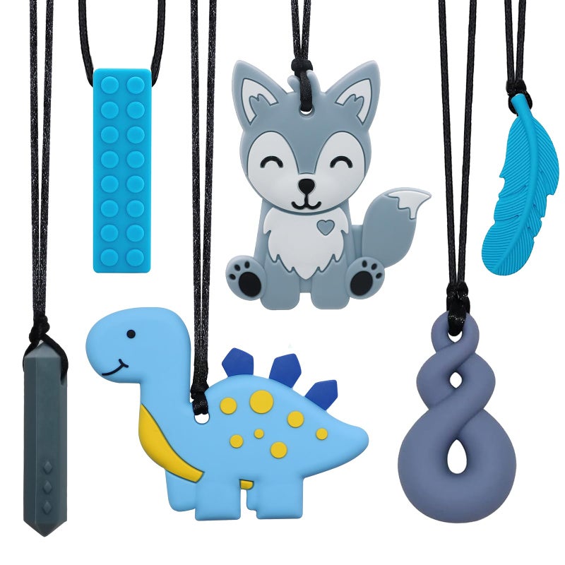 Chew Necklaces for Sensory Kids Sensory Toys for Kids with Autism ADHD SPD 6 Pack Chewy Necklace for Anxiety Fidgeting Relief