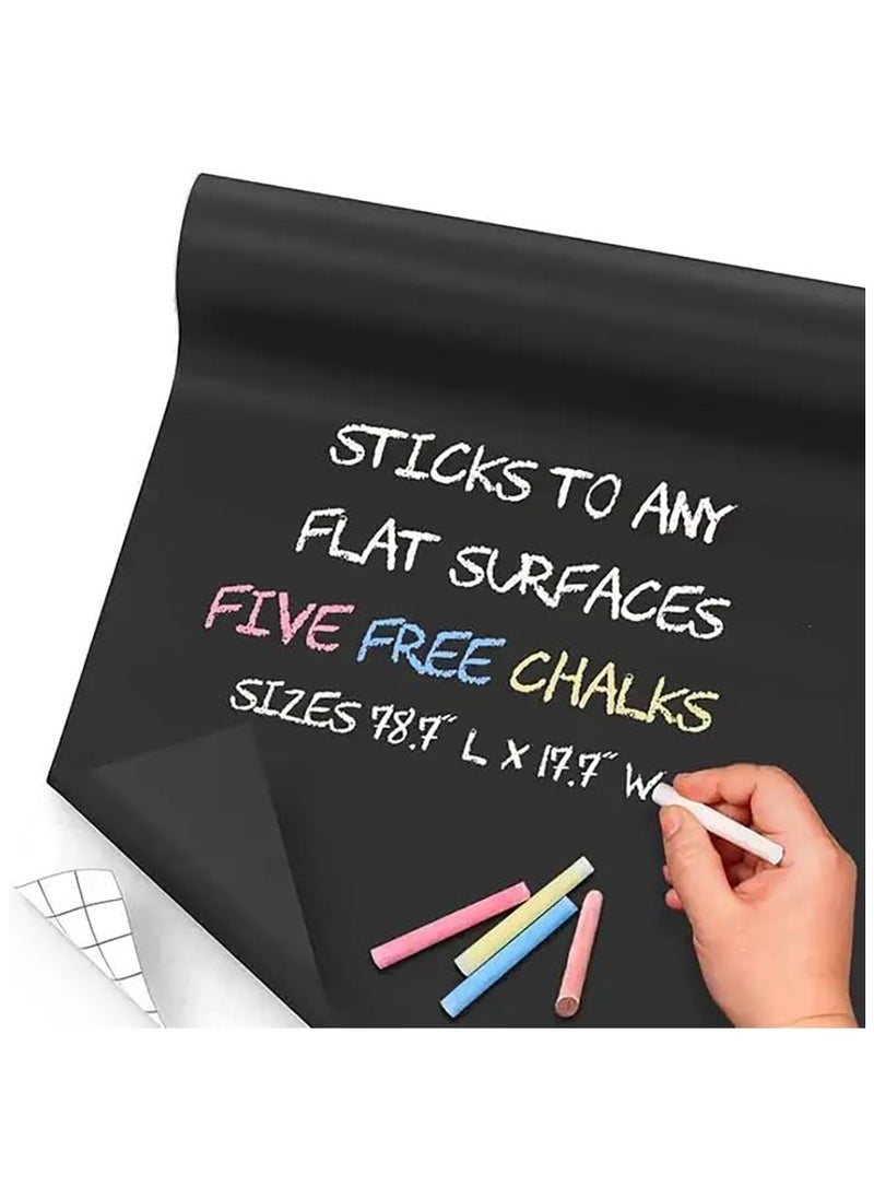 RATSAW Black Chalkboard Wall Sticker 45 x 200 cm with 5 Color Chalks Self Adhesive, Erasable and Waterproof  - Image 4