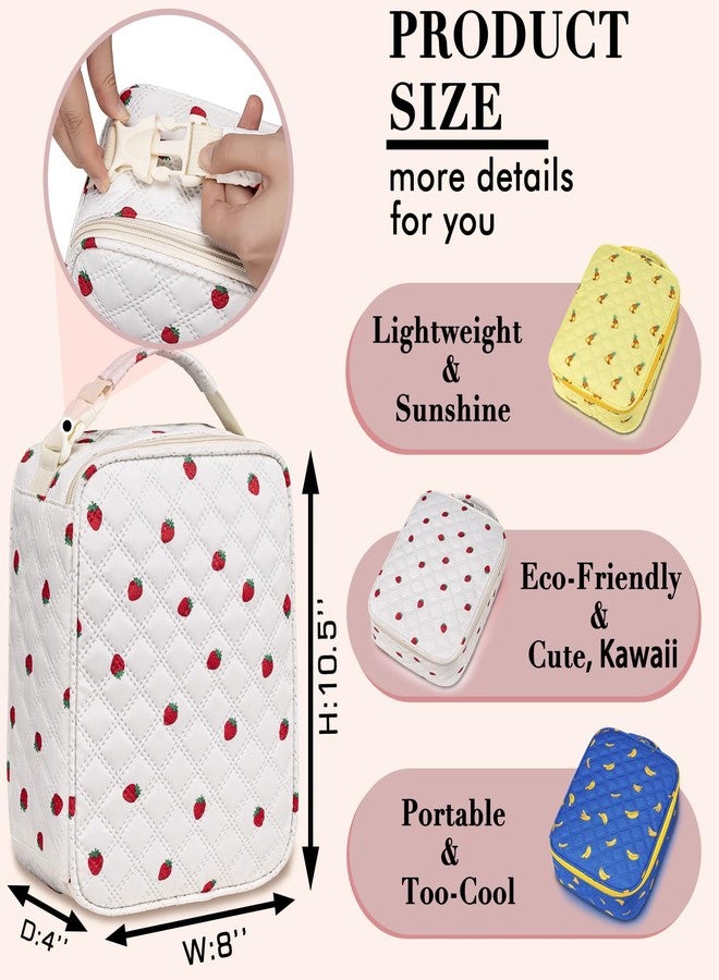 TuErCao Cute Strawberry-Print Lunch Box Kids for School, Compact Reusable Tote LunchBox for Girls for School, Office, Picnic, Lightweight Small Lunch Bag Fits Bento Boxes, Snack and Foods - Image 2