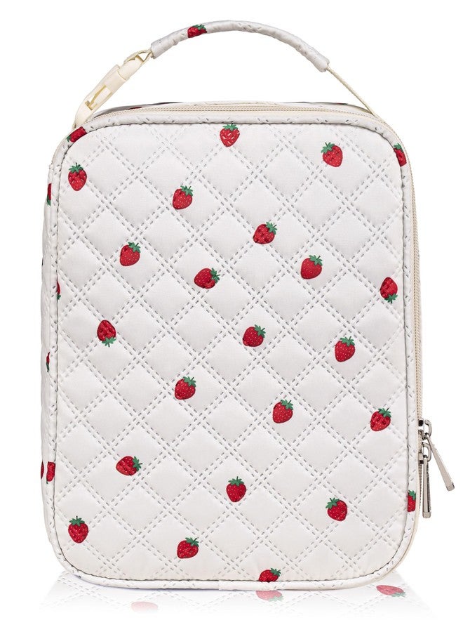 TuErCao Cute Strawberry-Print Lunch Box Kids for School, Compact Reusable Tote LunchBox for Girls for School, Office, Picnic, Lightweight Small Lunch Bag Fits Bento Boxes, Snack and Foods - Image 1