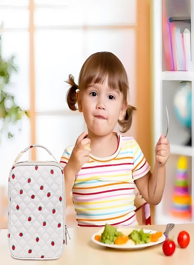 TuErCao Cute Strawberry-Print Lunch Box Kids for School, Compact Reusable Tote LunchBox for Girls for School, Office, Picnic, Lightweight Small Lunch Bag Fits Bento Boxes, Snack and Foods - Image 4