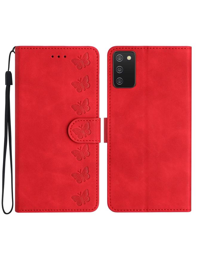 S-TOP Case For Samsung Galaxy A02s EU Version Seven Butterflies Embossed Leather Phone Case - Image 1