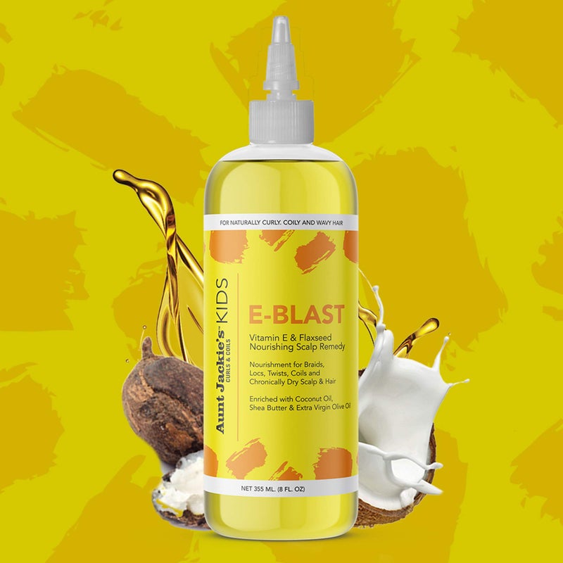 Aunt Jackie's Kids E-Blast Daily Oil for Dry Scalp, Vitamin E and Flaxseed Nourishing Scalp Remedy for Naturally Curly, Coily and Wavy Hair, 8 oz - Image 1