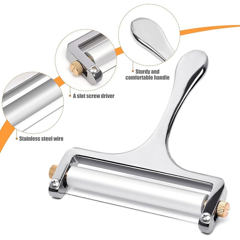 Sopito Cheese Slicer Stainless Steel Wire Cheese Slicer With 3 Extra Wires Great for Cheddar, Gruyere, Raclette, Mozzarella Cheese Block, Adjustable Thickness - Wire Cheese Slicer - Image 5
