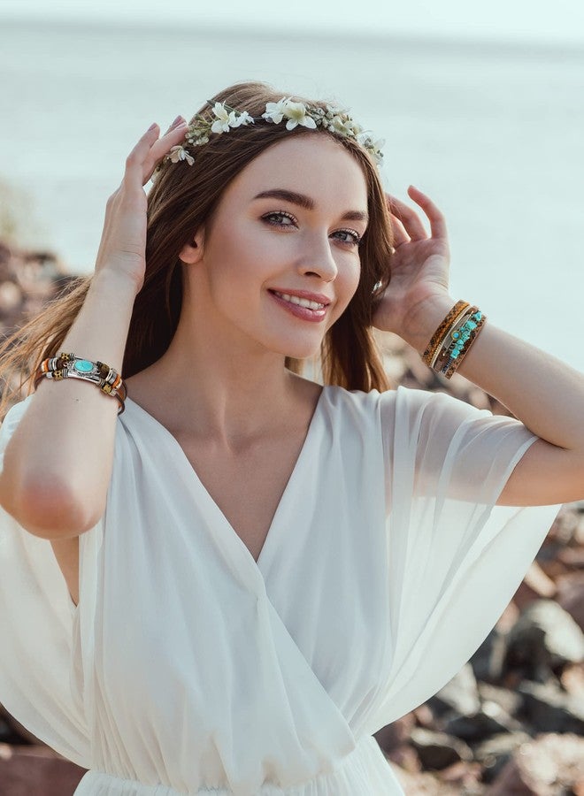 Inbagi 3 Pcs Turquoise Bracelet for Women Cowboy Chic Western Jewelry for Women Silver Bohemian Turquoise Cuff Bracelets - Image 2