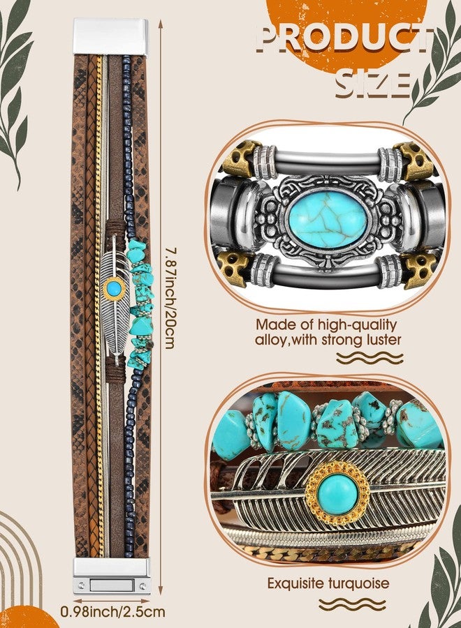 Inbagi 3 Pcs Turquoise Bracelet for Women Cowboy Chic Western Jewelry for Women Silver Bohemian Turquoise Cuff Bracelets - Image 3