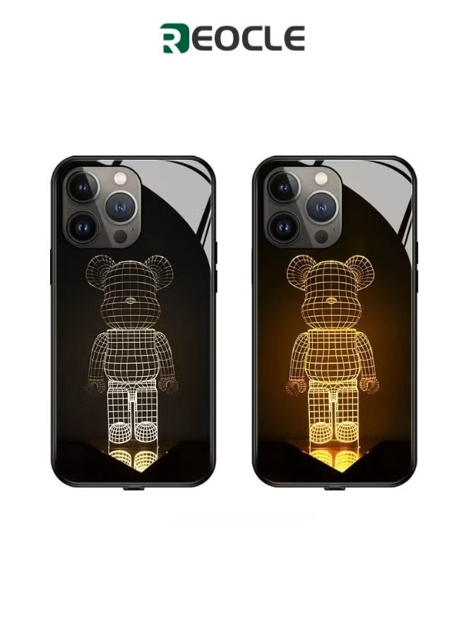iPhone Case Colorful Luminous Tempered Glass Mobile Phone Protective Case with Voice Control Call Flash Personalized Phone Case for Cool Women and Trendy Men