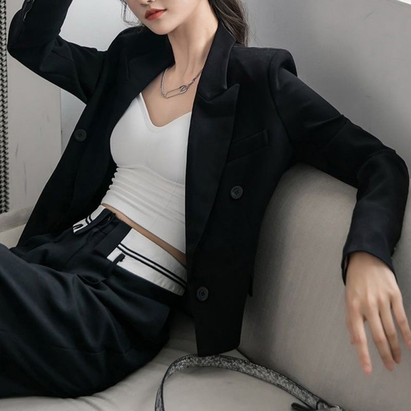 Short Suit Jacket Womens Spring Summer Autumn Internet Popular Casual British Style Short Korean Style Suit Top 9002 black - Image 1