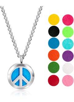 mEssentials Wild Essentials Peace Sign Essential Oil Diffuser Necklace, Stainless Steel Locket Pendant with 24 inch Chain, 12 Color Refill Pads, Customizable Color Changing Perfume Jewelry for Aromatherapy 