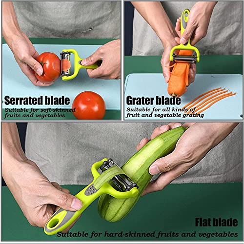 we3 3 in 1 Vegetable Peeler - Citrus Fruit Peeler for Apple Orange Lemon Carrot and Potato Peeler with Rotating Serrated and Julienne Stainless Steel Slicer Blades. - Image 3
