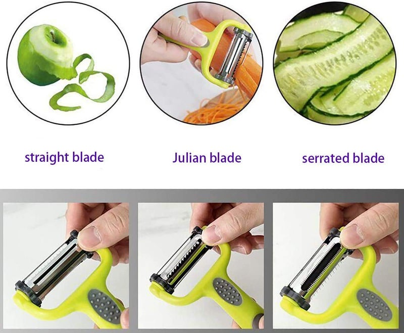 we3 3 in 1 Vegetable Peeler - Citrus Fruit Peeler for Apple Orange Lemon Carrot and Potato Peeler with Rotating Serrated and Julienne Stainless Steel Slicer Blades. - Image 2