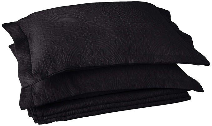 COTTON FLEUR DE LIS BEDSPREAD SET WARM BLANKETS ALLSEASON BEDDING BEDROOM DECOR DECORATIVE BOHO MEDALLION COVERLET INCLUDES 1 BEDSPREAD 2 PILLOW SHAMS QUEEN BLACK
