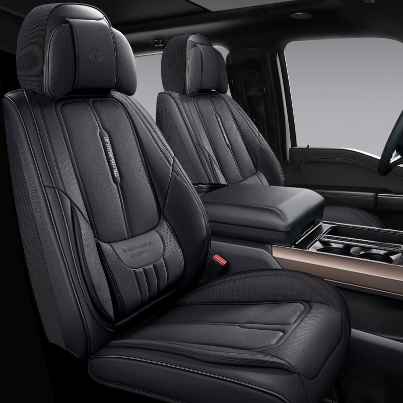 NS YOLO Universal Fit Full Coverage Leather Car Seat Covers for Cars,SUVs and Pick-up Trucks, Car Seat Protector,Automotive Seat Covers Full Set,Car Seat Cushion,Black Seat Cover for 5 Seats - Image 1