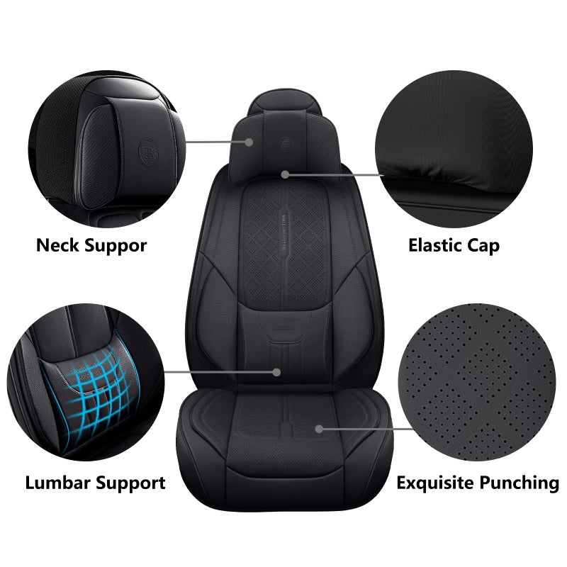 NS YOLO Universal Fit Full Coverage Leather Car Seat Covers for Cars,SUVs and Pick-up Trucks, Car Seat Protector,Automotive Seat Covers Full Set,Car Seat Cushion,Black Seat Cover for 5 Seats - Image 3