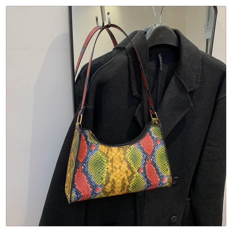 Snake Pattern Retro Color Underarm Bag 2023 Popular New Trendy Simple Shoulder Portable Baguette Bag For Women