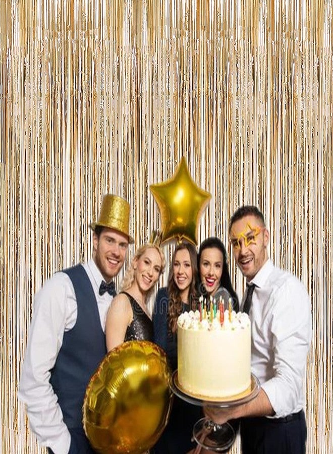 i-CHONY 2 Pcs 3.2ft x 8.2ft Champagne Gold Metallic Tinsel Foil Fringe Curtains Photo Booth Backdrop for Baby Shower Birthday Wedding Holiday Celebration Bachelorette Party Decorations - Image 5